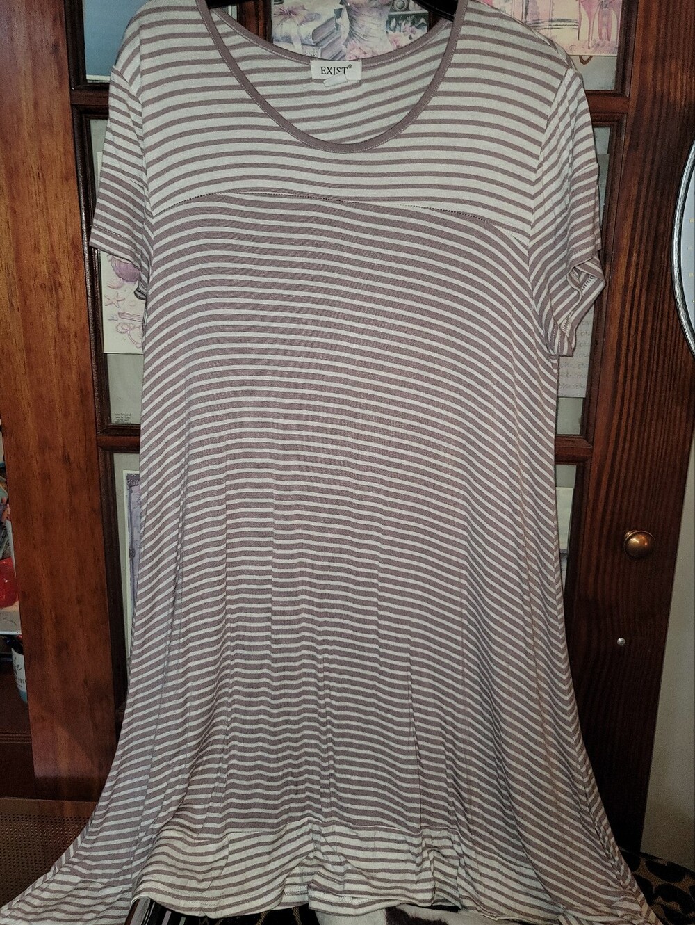 Exist Mauve and White Striped Short Sleeve Tunic